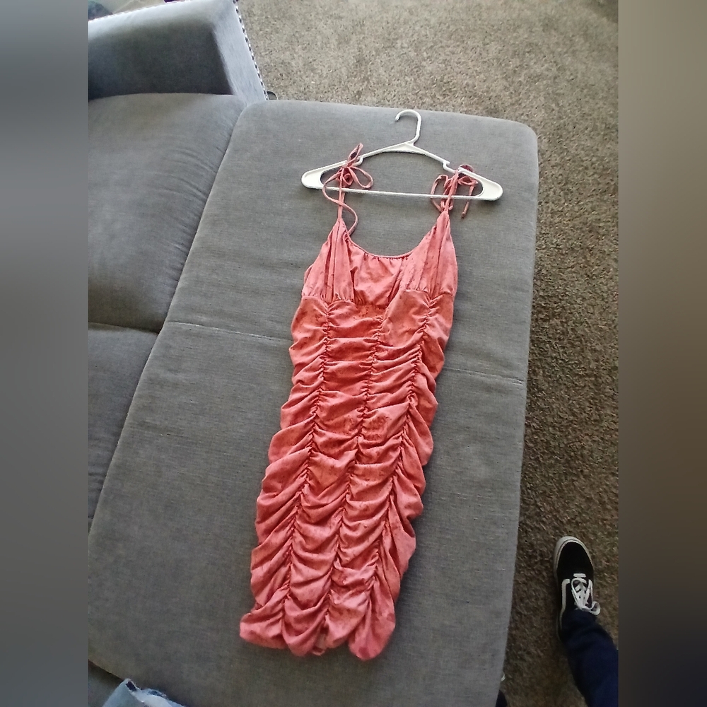 Elegant Coral Ruched Dress